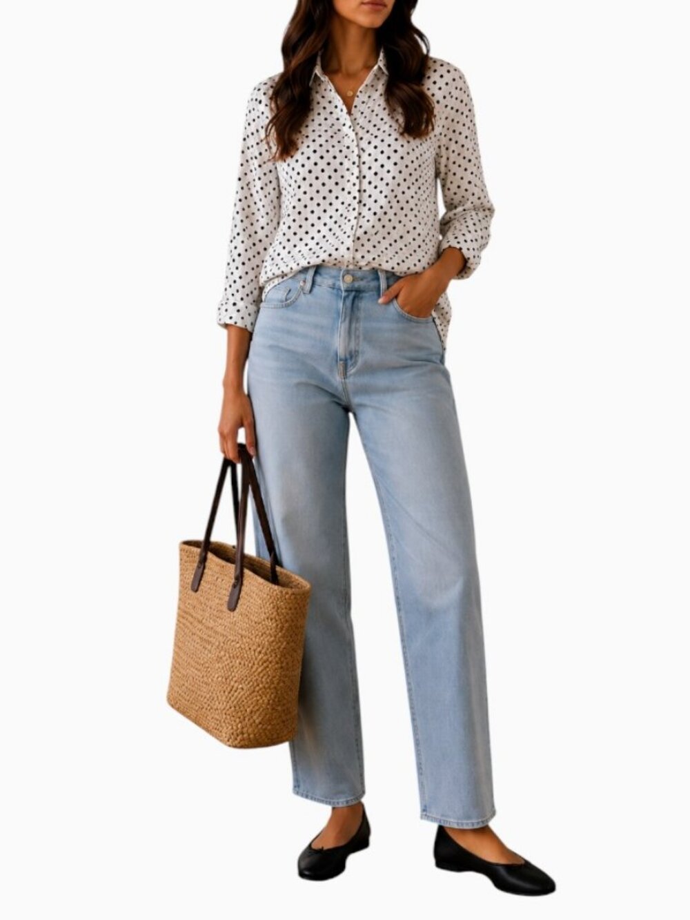 NWT T TAHARI WOMEN'S WHITE BLACK  POLKA DOT BUTTON FRONT BLOUSE SIZE M